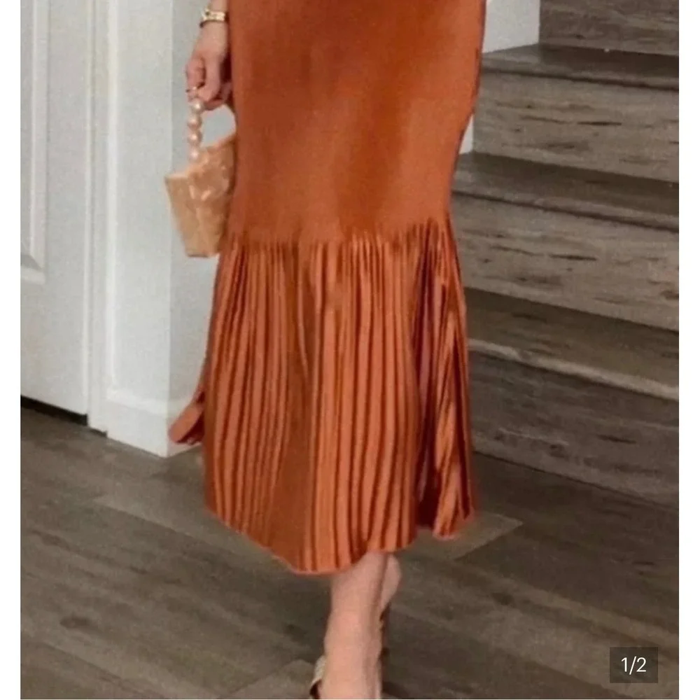 Abercrombie & Fitch Strapless Pleated Maxi Dress Womens Small Rust Copper